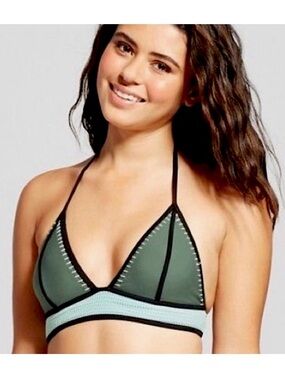 🩷 NWT XHILARATION CONTRAST STITCH COLORBLOCK BIKINI TOP SIZE MEDIUM